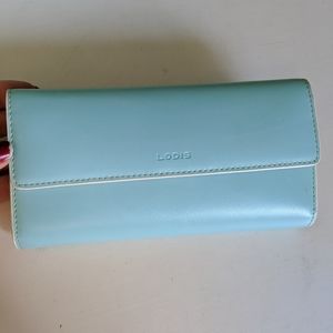 Lodis Robin's Egg Blue and Cream leather wallet
